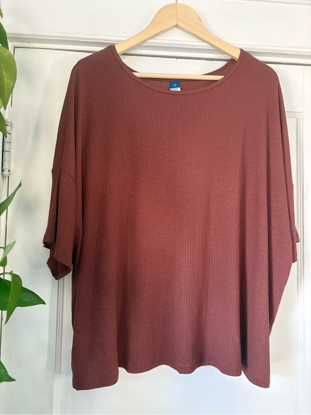 Boxy Ribbed Short Dolman Sleeve Tee - Rust - Picture 2 of 5